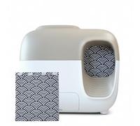 Cat Litter Box Curtain, Odor & Litter Splash Control, Privacy Enhancer with Easy Installation, Keeps Litter in, Reduces Odor, Multiple Fun Designs (BlueWave)