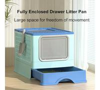 Cat Litter Box Enclosed Folding Litter Pan Extra Large Fully Enclosed Convenient Cleaning Targeted for Cat Owners Blue Gray Yellow Pink PP Material 52x39x39cm (Blue)