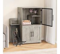 Cat Litter Box Enclosure, Double Layer Hidden Litter Box Furniture with Platform & Ladder, Wooden Cat Storage Cabinet Kitty Washroom House for Bedroom, Living Room 57 x 45 x 106 cm - Grey