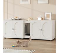 Cat Litter Box Enclosure for 2 Cats, 140cm Large Hidden Litter Box Furniture, Double Cat Litter Tray Cabinet with Storage, Hidden Boho Rattan Cat House & Enclosure, Wooden Cat Toilet Cupboard TV Stand