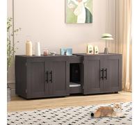 Cat Litter Box Enclosure for 2 Cats,55" Large Hidden Litter Box Furniture with Barn Door & Double Rooms,Modern Indoor Pet House TV Stand Side Table,Cats Washroom,for Bedroom Living Room,Walnut