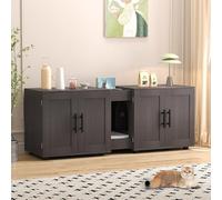Cat Litter Box Enclosure for 2 Cats, Hidden Litter Box Furniture Cabinet with Waterproof Easy Clean Surface, 3 in 1 Wooden Kitty Hidden Washroom with Ventilated Holes for Living Room - Walnut