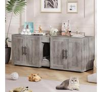 Cat Litter Box Enclosure for 2 Cats, Multi - Functional Cat Litter Cabinet, Hidden Litter Box Furniture with Scratching Mat, Wooden Pet House 140 x 45 x 52 cm Grey