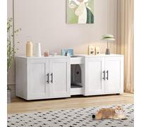 Cat Litter Box Enclosure for 2 Cats, Rustic Hidden Cat Litter Box Furniture with Scratching Pad, Wooden Multi-Use Cabinet for TV Stand or Side Table, Indoor Cat House & Washroom 140x45x52cm-A