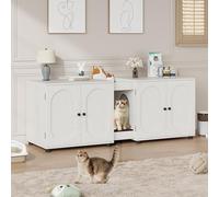 Cat Litter Box Enclosure for 2 Cats, Spacious Wooden Cat House with Removable Litter Pad, Storage & Litter Mat, Hidden Litter Box Furniture with Large Compartments for Living Room, Bedroom