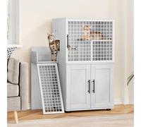 Cat Litter Box Enclosure - Hidden Litter Box Cabinet With Multi-Level Resting Area & Ventilation Grid Doors & Scratch Platform - Large Pet House for Multi-Cat Homes (41.9” H)