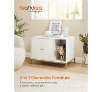 Cat Litter Box Enclosure, Hidden Litter Box Furniture with Scratching Mat, Tall Legs, Cat House, Side End Table, 80 x 50 x 55 cm, White and Gold