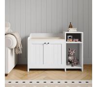 Cat Litter Box Enclosure, Hidden Litter Box Furniture with Side Entry Door, Raised Edge, Back Vents, Cat Litter Cupboard with Cozy Perch & Smooth Easy-Clean Surfaces for Living Room 85x50x61.5 cm