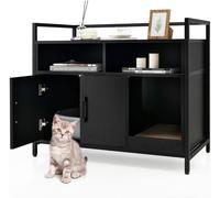 Cat Litter Box Enclosure Industrial Pet Crate With Scratch Cardboard Gymax Black One Size