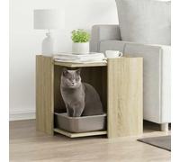 Cat Litter Box Enclosure, Sonoma Oak Engineered Wood, 53x53x51 cm Hidden Cat House Furniture, Side Table with Storage, Pet Home