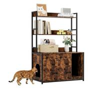 Cat Litter Box Enclosure with 3-Tier Storage, Double Doors Multi-Functional Cat House Bookshelf,Hidden Cats Washroom Furniture, Indoor Cat Bookshelf Cabinet for Bedroom & Living Room, Rustic Brown