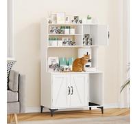 Cat Litter Box Enclosure with 4 Shelves and Storage Cabinet, 51.1 inch Tall Wood Hidden Litter Box Furniture with Scratch Pad, Indoor Cat House Washroom Furniture for Kitties, White with Litter Mat