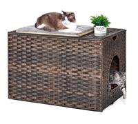 Cat Litter Box Enclosure with Litter Trapping Mat; Handwoven Plastic Rattan Cat House; No Installation Hidden Cat Washroom; Pet Crate for Balcony,Bedroom,Living Room