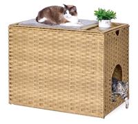 Cat Litter Box Enclosure with Litter Trapping Mat; Handwoven Plastic Rattan Cat House; No Installation Hidden Cat Washroom; Pet Crate for Balcony,Bedroom,Living Room
