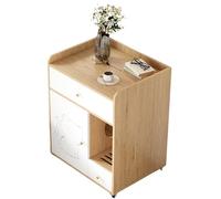 Cat Litter Box Enclosure with Storage Drawer, Solid Wood Side Table with Silent Wheels, Top storage shelf, Semi-Enclosed Pet House Furniture, Ventilation design, White(A-2)