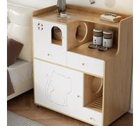 Cat Litter Box Enclosure with Storage Drawer, Top Shelf, Silent Wheels, Anti-sand ingress desig, Made of solid wood with strong load-bearing capacity, Fits Most Litter Boxes(A-2)