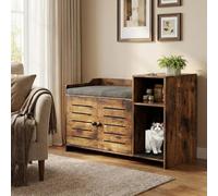 Cat Litter Box Enclosures, Large Hidden Cat Litter Box Furniture with Double Door, Wooden End Table Litter Box Cabinet with Storage Shelf, Cushion & Litter Mat, Dog Proof Design, Modern Cat House