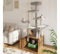Cat Litter Box Enclosures with Cat Tree - Hidden Litter Box Furniture with Cat Tower - Litter Box Cabinet with Scratching Post and Hammock