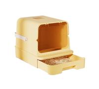 Cat Litter Box Fully Enclosed Litter Tray, Large Box, Front Entry Top Exit Kitty, Hooded with Easy Access Lift Handle and Buckles for Portability(Yellow)