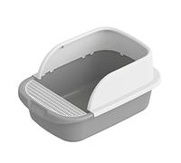 Cat Litter Box High Sided Open Top with Scooper Easy Clean Litter Tray for Small Medium Cats Rabbit- Gray