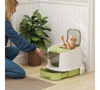 PawHut Cat Litter Box, Hooded Cat Litter Tray with Lid, Scoop, Green - Green - Polypropylene - 1