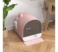 PawHut Cat Litter Tray, Hooded Cat Litter Box with Mat,Scoop,Filter, Flap Door, 43 x 44 x 47cm - Pink