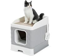 Cat Litter Box, Large Litter Tray, Foldable Litter Box with Lid, Scoop, Flap Door, Slide-Out Tray for Easy Cleaning, Large Anti-Splashing Hooded Space Cat Litter Tray