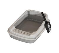 Cat Litter Box Open Top Tray with High Sides, Pet Litter Container for Indoor Cats and Bunnies, Easy Clean Cat Toilet- grey