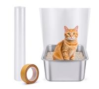 Cat Litter Box Pee Shields, One-Piece Seamless, Cuttable 70.8'' x 15.8'' Oversized Panel, Transparent, Easy to Clean, 16.4ft Super Tape (1PC) Roll It The Opposite Way Before Use