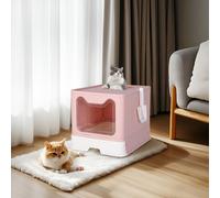 Cat Litter Box Pet Litter Boxes Toilet with Scoop Drawer Foldable Pink
