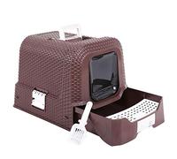 Cat Litter Box Pet Supplies Rattan Style Fully Enclosed Cat Toilet Large Litter Box Potty Closed Pet toilet(Bruin)