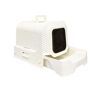 Cat Litter Box Pet Supplies Rattan Style Fully Enclosed Cat Toilet Large Litter Box Potty Closed Pet toilet(Wit)