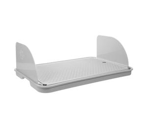 Cat Litter Box Ramp Step with Gentle Slope and Side Baffles | Textured Nonslip Surface, Removable Baffle, Plastic Build, 40.00x27.50x3.70cm Size, Grey Finish
