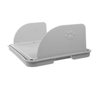Cat Litter Box Ramp with Side Baffles, Non Slip Plastic Step | Grey 40x27.5x3.7cm Size, Splash Protection for Bathrooms and High Traffic Areas