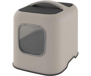 Cat Litter Box, Rotho Litter Tray with Hood and Scooper, Cappuccino/Anthracite