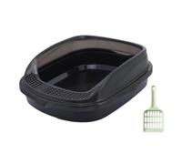 Cat Litter Box Semi Closed Pet Litter Tray for Small Pets Indoor Cats Rabbit Black M