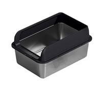 Cat Litter Box Stainless Steel Cat Litter Box, Large Metal Litter Box for Cats Rabbits, Rustproof, Non Stick Smooth Surface 23.62" L x 17.72" W x 9.84" H Anti-Leakage Easy Cleaning(Black)