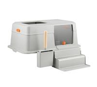 Cat Litter Box Stainless Steel Litter Box with Lid, Front Entry Top Exit Kitty Litter Box, Easy Clean Metal Kitty Litter Box with Litter Scoop and Climbing Ladder Cat Litter Pan(Gris)