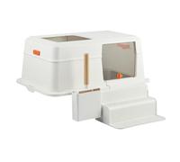 Cat Litter Box Stainless Steel Litter Box with Lid, Front Entry Top Exit Kitty Litter Box, Easy Clean Metal Kitty Litter Box with Litter Scoop and Climbing Ladder Cat Litter Pan(White)