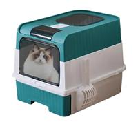 Cat Litter Box - Tall Odor Control Enclosure, Foldable Lightweight Cat Loo, Enclosed Toilet with Scoop, Trash Sifting Supplies Kit, Travel Portable Litter Solution, Easy Clean Accessory