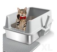 Cat Litter Box, TOKXTIK Stainless Steel Litter Box,XL Metal Tall Litterbox,Large Litterbox with High Side Wall，Non-Stick，Easy Cleaning，Anti-Leakage，Odorless，Includes Litter Mat、Scoop (1 Pack)
