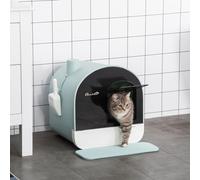 PawHut Cat Litter Box Kitten Litter Tray w/ Lid, Scoop, Filter, Flap Door