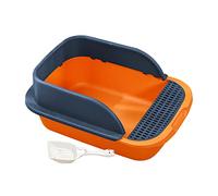 Cat Litter Box with Opening Tray High Edge Guard PP Material Suitable for Cats Kittens Rabbits Home Environments, Orange Dark Blue, Large
