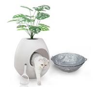 Cat Litter Box with Plant, 2X Litter Box Liners & Scoop, Large Hidden Enclosure Litter Tray Litter Box, DIY Artificial Plant Litter Box Enclosure Furniture for Cat Kitty Bunny