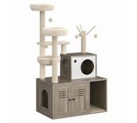 Cat Litter Cabinet with Climbing Tree, 1 Piece 12MM Particle Board + 400G Plush, 140 cm High, Multifunctional Pet Furniture, Indoor Pet Accessories, Hidden Litter Box Enclosure