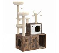 Cat Litter Cabinet with Climbing Tree, 1 Piece 12MM Particle Board + 400G Plush, 140 cm High, Multifunctional Pet Furniture, Indoor Pet Accessories, Hidden Litter Box Enclosure