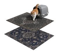 Cat Litter Mat 28" x 36" Pack of 2 - Persian Vintage Rug Design, Non-Slip Backing Litter Box Mats, Washable Litter Trapper Mat for Pets, Cat Food Mat Kitty Supplies Essentials Easy to Clean