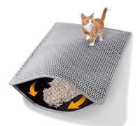 Cat Litter Mat Double Layer Non-Slip Odor-Free Litter Box Mat,Waterproof and Urine Proof Litter Mat,Scatter Control, Less Waste,Easier to Clean(Gray, 37×61cm)