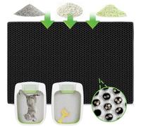 Cat Litter Mat Large, 90x60CM Double Layer, Litter Tray Mat Waterproof, Cat Litter Tray Mat Nonslip, Cat Litter Mats Soft on Paws and Washable Black