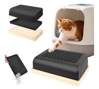 Cat Litter Ramp Step with Wooden Base, Catcan Step Stool for Litter Box with Removable Filter Function Cat Litter Trapper for Small & Elderly Cats